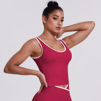Crop-Top in Rot mit U-Ausschnitt, Ärmellos, weiße Kontrastlinien