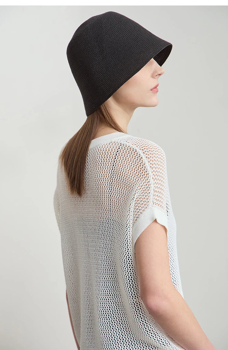 Damen V-Ausschnitt Pullover Viskose Kurzarm Aushöhlung Sommer