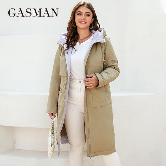 Warme Damen-Winterjacke mit abnehmbaren Ärmeln, Kapuze und Reißverschluss – klassisches Design mit Schnürung und Taschen.
