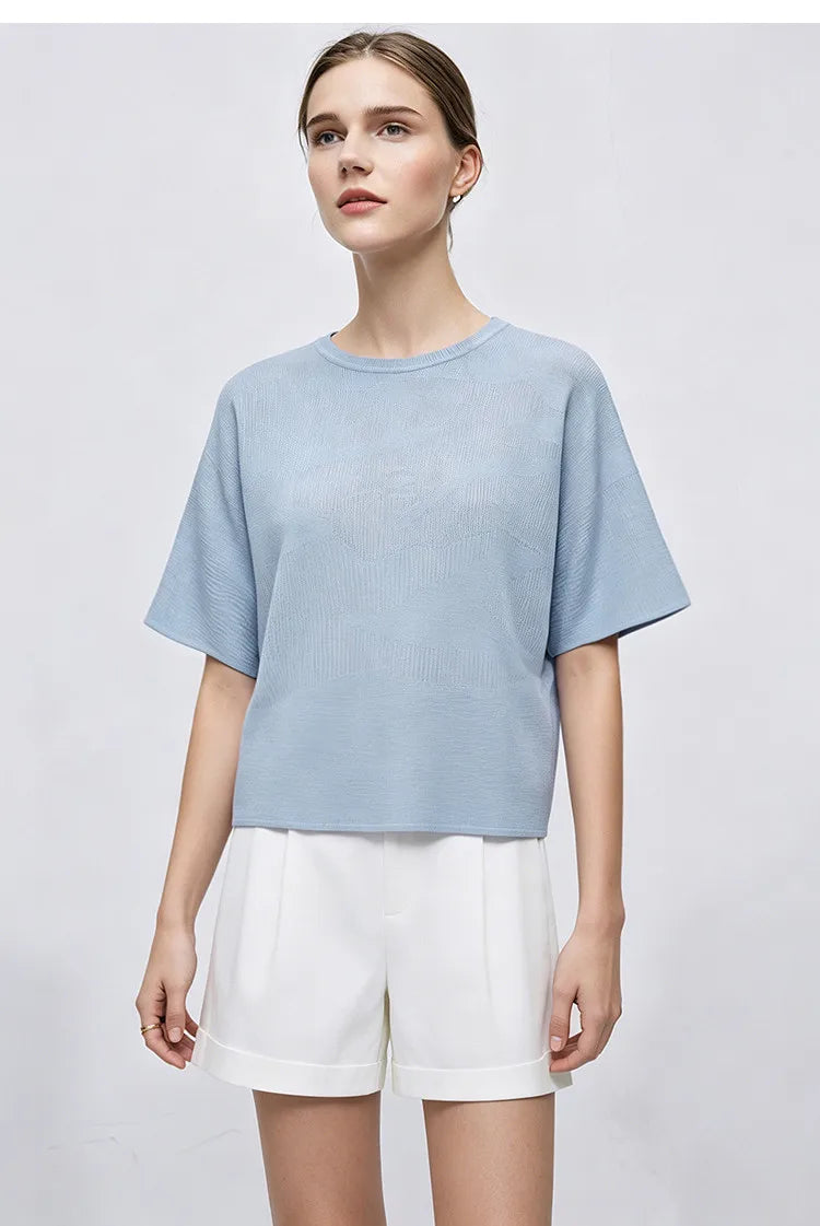 Damen-Rundhalspullover Fledermausärmel locker transparent Viskose Sommer