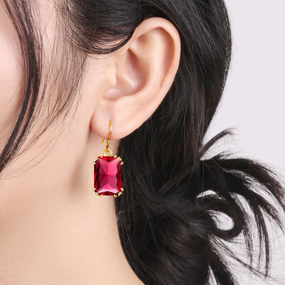 Damen-Tropfenohrringe aus 18K Goldplattierung mit synthetischem Rubin 13x18 mm für besondere Anlässe