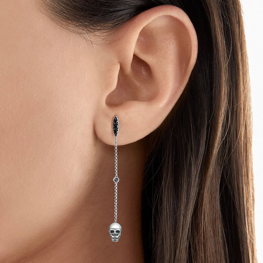 Damen-Tropfenohrringe Totenkopf Vintage aus Sterlingsilber