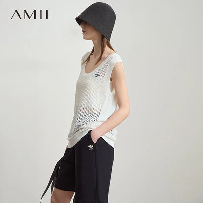 Damen V-Ausschnitt Pullover Viskose ärmellos Lochmuster Sommer