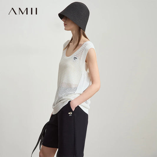 Damen V-Ausschnitt Pullover Viskose ärmellos Lochmuster Sommer