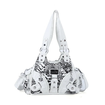 Damen-Handtasche Leopardmuster Mit Oberem Griff Und Mehrfachfächern Für Alltag Und Freizeit
