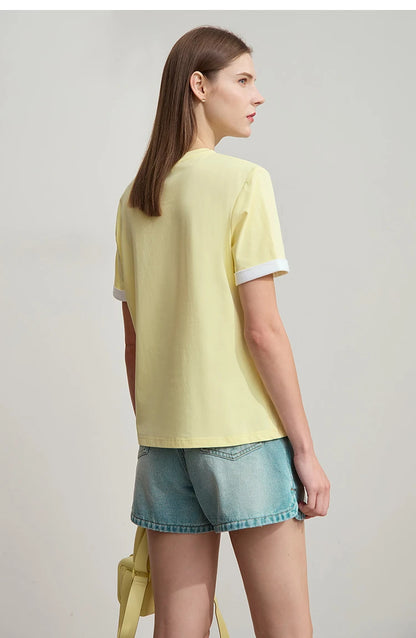 Damen Freizeit-T-Shirt mit Rundhalsausschnitt und Farbblockierung für den Sommer