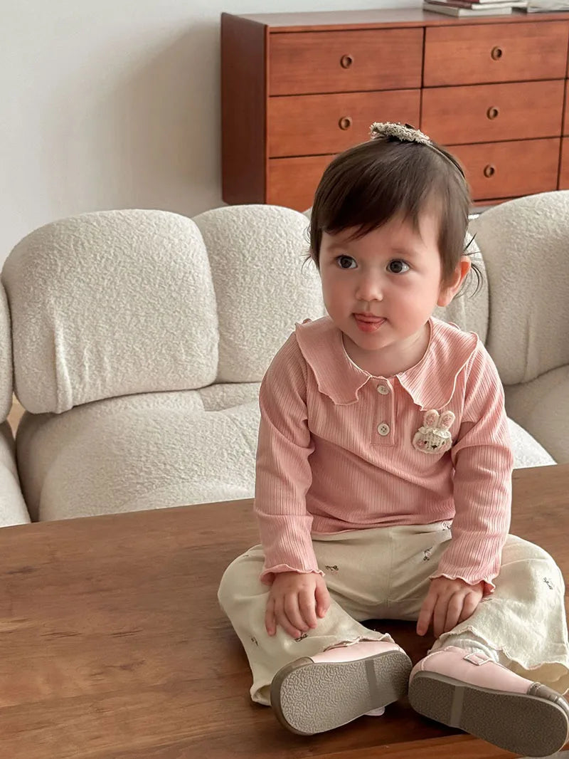 Mädchen Hemd mit süßem 3D Bunny und Kragen für Kinder von 9M bis 5T