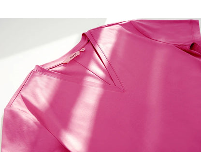 Damen Tops im Minimalismus-Stil mit V-Ausschnitt und kurzen Ärmeln