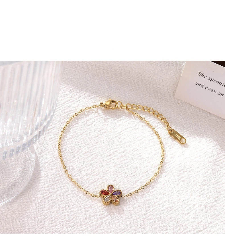 Damen-Armband mit bunten Zirkonia-Blumen aus Edelstahl