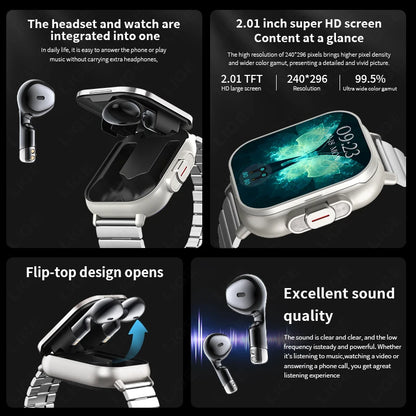 Smartwatch für Männer und Frauen mit TWS Bluetooth Kopfhörern und Herzfrequenzmessung