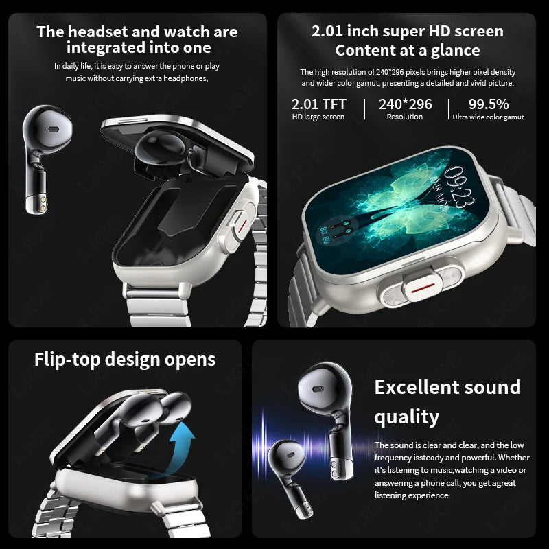 Smartwatch für Erwachsene mit Bluetooth-Kopfhörern und Sport-Fitness-Funktionen