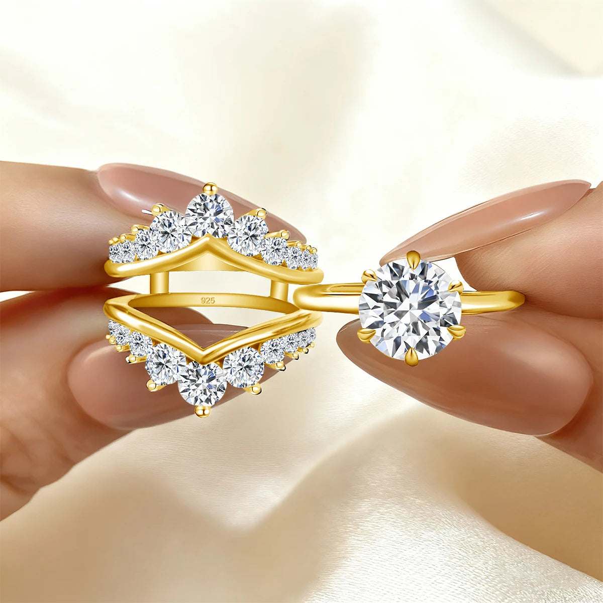 Damen-Verlobungsring-Verstärker aus Sterling Silber mit Moissanit Stein für funkelnde Hochzeiten