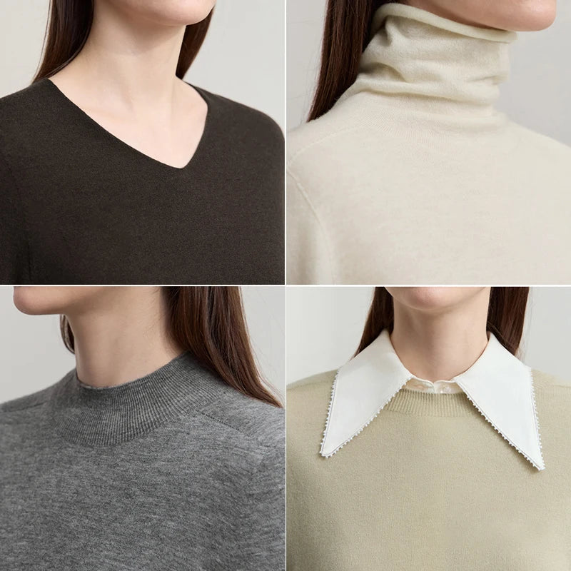 Damen V-Ausschnitt Pullover 100 % Wolle Basic Herbst-Winter
