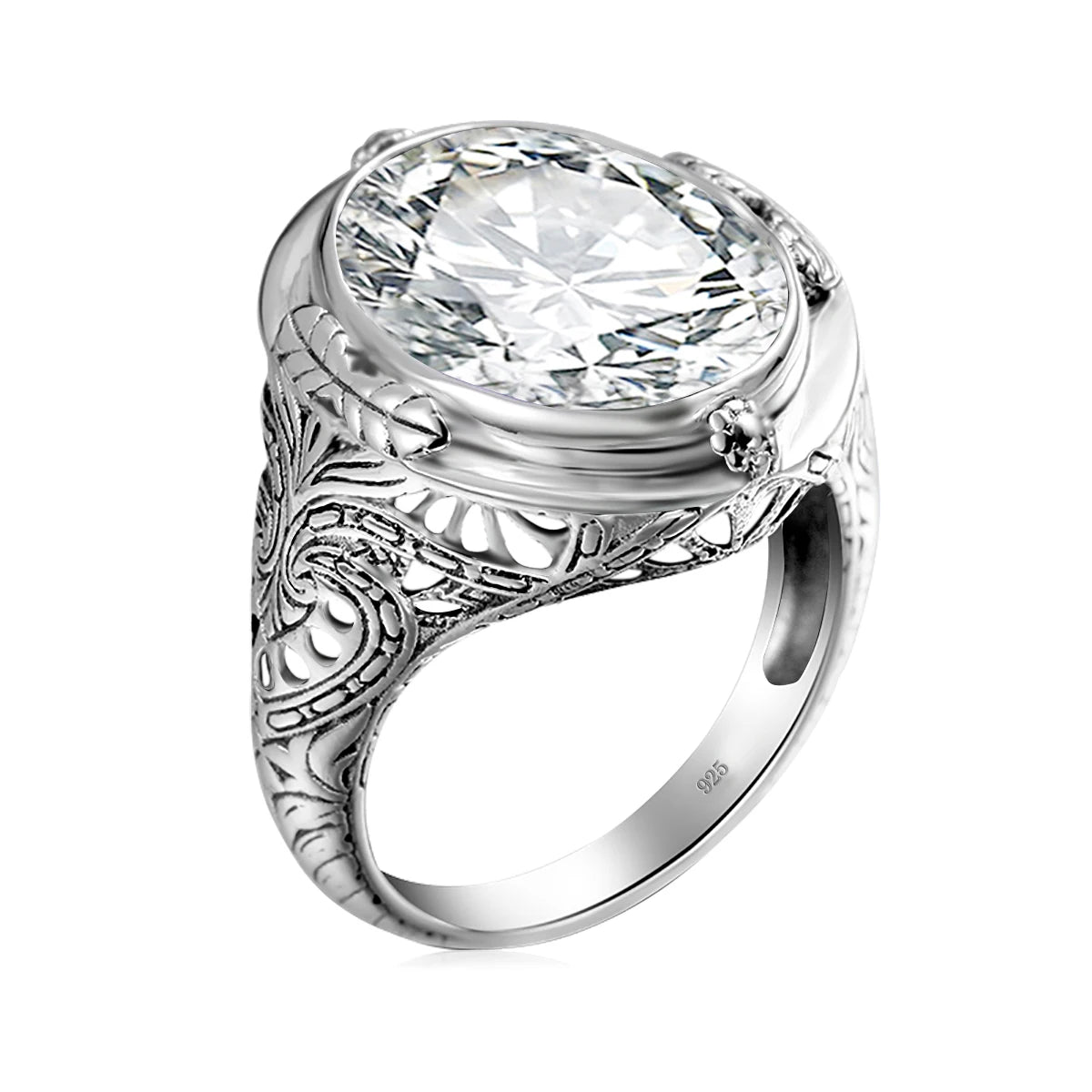 Unisex-Granat-Ring Großer Granatstein 14×18 mm Silber 925 Byzantinisches Design Feines Schmuckstück