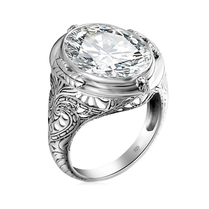 Unisex-Granat-Ring Großer Granatstein 14×18 mm Silber 925 Byzantinisches Design Feines Schmuckstück