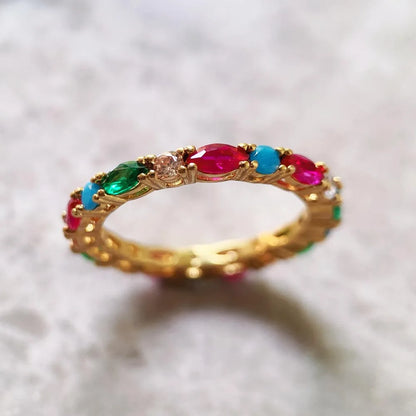 Damen-Ring bunte Steine golden glamourös aus Sterlingsilber