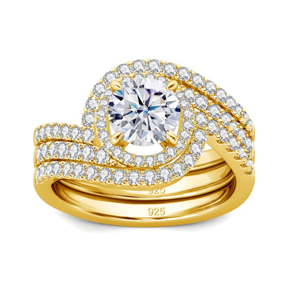 Damen-Moissanit-Ring-Set aus zwei Ringen Zertifiziert D-Farbe VVS1 2 Karat Verlobungs- und Festtags-Schmuck