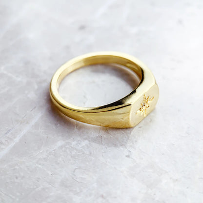 Damen-Ring Siegelring Vintage Stern golden Sommer aus Sterlingsilber