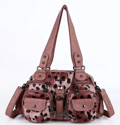 Damen-Handtasche Vintage PU-Leder mit Schultergurt und Obergriff Innenfach für Telefon und Geldbörse