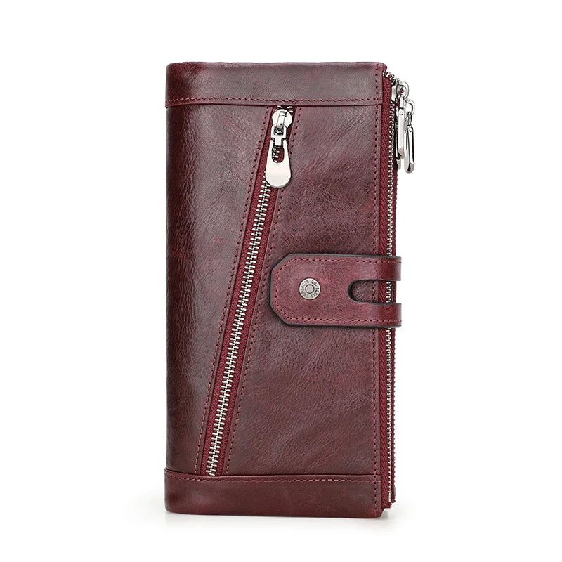 Damen Echtleder Lange Geldbörse Vintage Clutch Reißverschluss Handytasche Kartenhalter