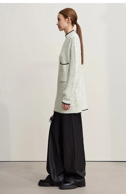 Damen-Rollkragenpullover Wolle dick locker lang Winter