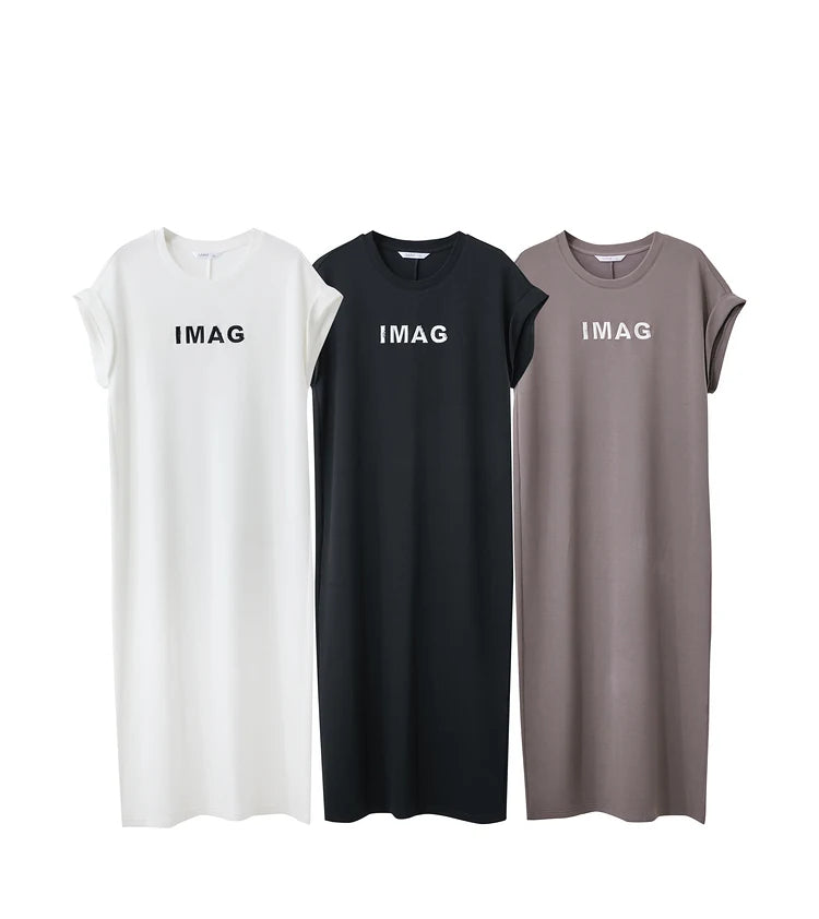 Damen Kleid für Sommer neue lässige O-Ausschnitt Kurzarm Midi gerade Perlen Stickerei Kleid Dame