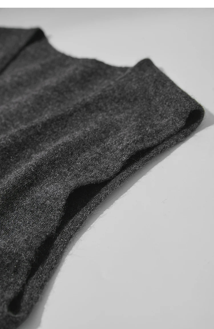Damen V-Ausschnitt Strickkleid A-Linie ärmellos Herbst-Winter