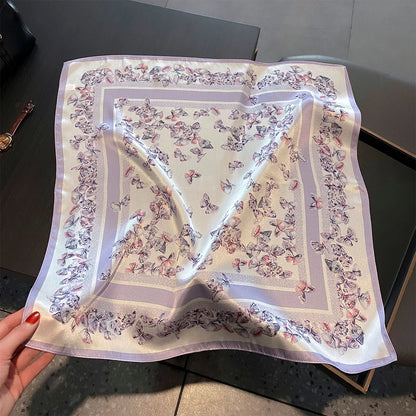 Damen Seidenschal 53cm quadratisch Blumenprint Luxus Hijab Bandana B
