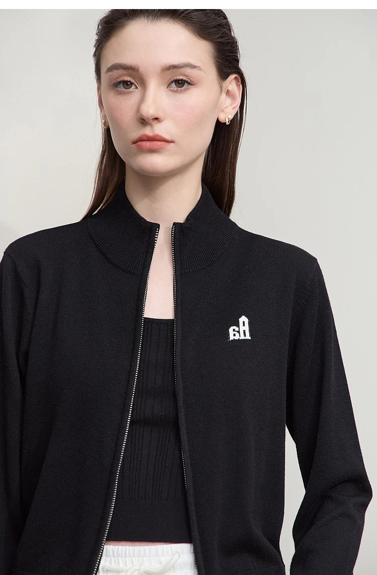 Damen-Rollkragen-Strickjacke kurz Reißverschluss Wolle Herbst-Winter