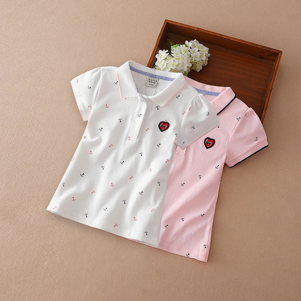 Kinder Polo Shirts Sommer Kurzarm Baby Mädchen Print T Top Shirt Schule Kleidung 4T-12T Kinder baumwolle T-shirts