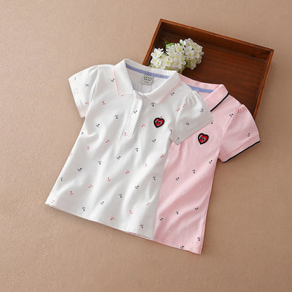 Kinder Polo Shirts Sommer Kurzarm Baby Mädchen Print T Top Shirt Schule Kleidung 4T-12T Kinder baumwolle T-shirts