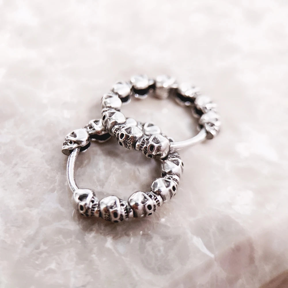 Damen-Creolen Schädel Scharnier Punk massiv aus Sterlingsilber