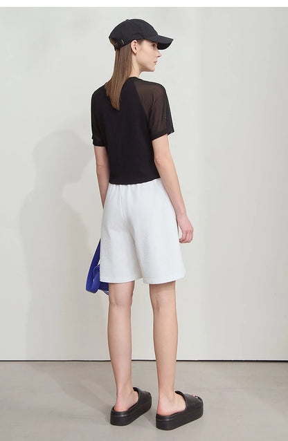 Damen T-Shirt im Casual-Stil mit gesticktem Rundhals und kurzen Ärmeln