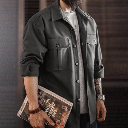 Herren Reversjacke Einfarbig Lockere Passform Taschen Schwerer Mantel