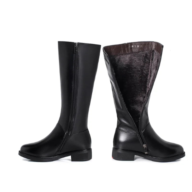 AIYUQI  Women Winter Boots 2025 New Genuine Leather Long Boots Women Big Size 41 42 43 Wool Warm Zipper Riding Boots Women