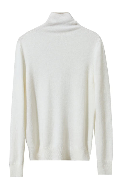 Damen-Rollkragenpullover Wolle-Kaschmir locker einfarbig Herbst