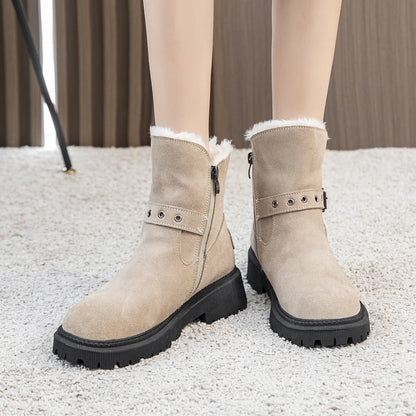 AIYUQI Women's Snow Boots Suede Genuinen Leather New Large Size Thick Warm Women Winter Boots Casual Women's Ankle Boots