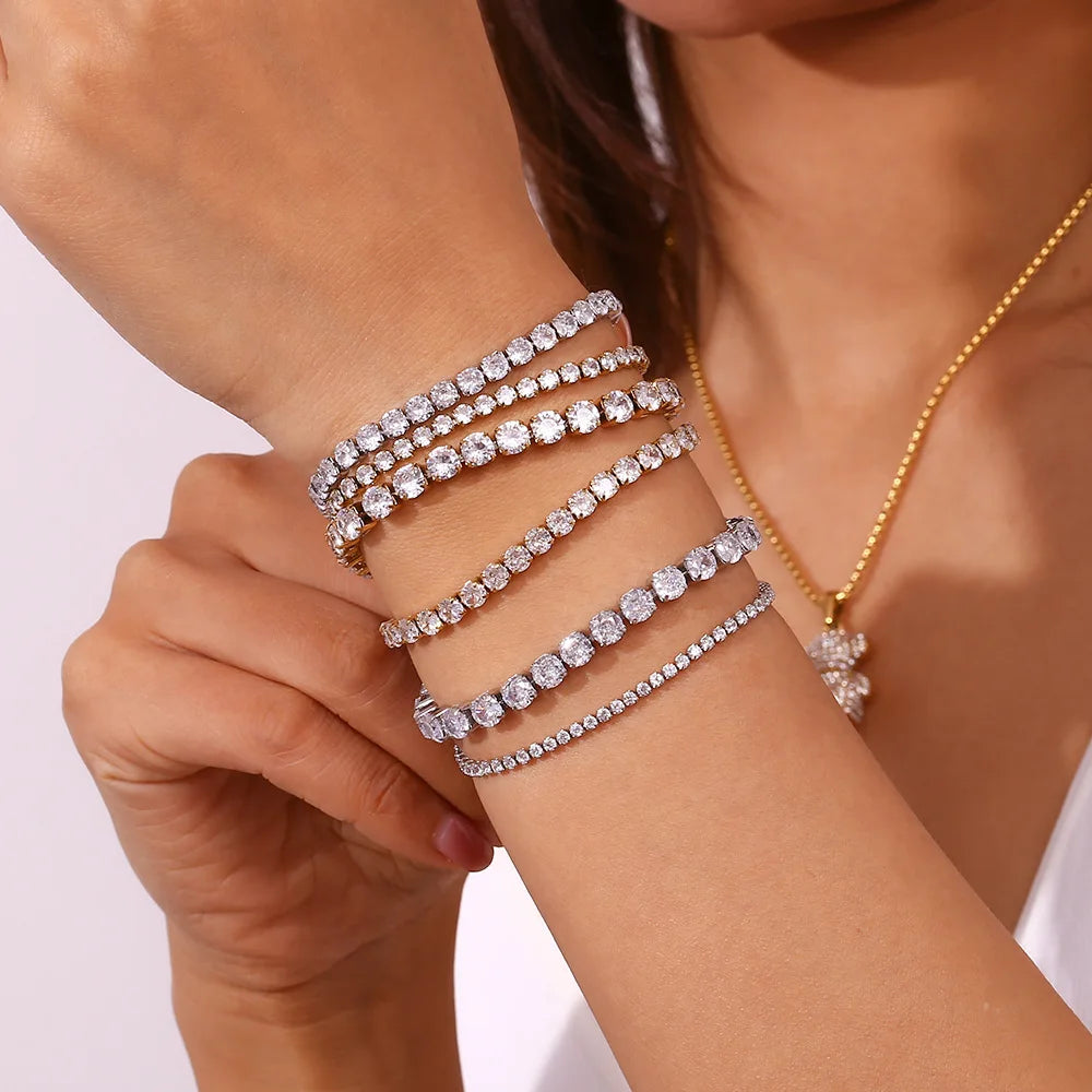 Damen-Tennisarmband mit Kristall-Strass aus Edelstahl