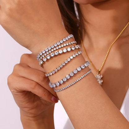 Damen-Tennisarmband mit Kristall-Strass aus Edelstahl
