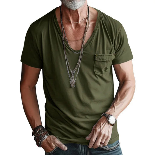 Kurzes Herren-Sommer-T-Shirt mit Bambus-Optik, locker und atmungsaktiv – ideal für Freizeit und Alltag