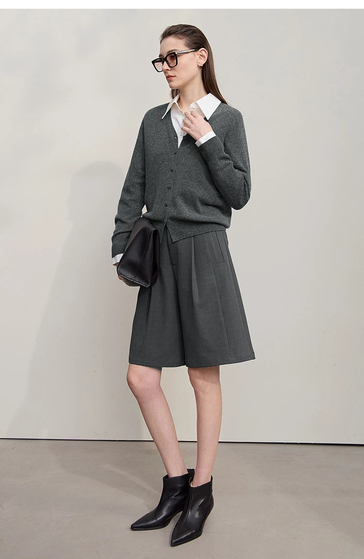 Damen-Strickjacke V-Ausschnitt Wolle lang locker Herbst-Winter