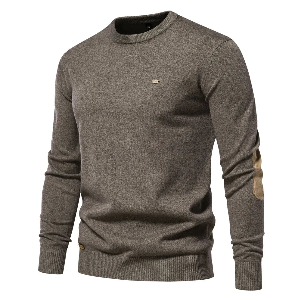 2023 neuer Herbst Baumwoll pullover für Männer o Hals Patchwork Ärmel Pullover Männer einfarbig warme Winter Herren Pullover