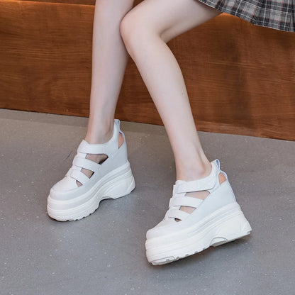 Damen-Sandalen mit Plattform, 2025, neue Sandalen aus echtem Leder mit hohem Absatz, geschlossene Zehen, interne Erhöhung, römische Damen-Sandalen