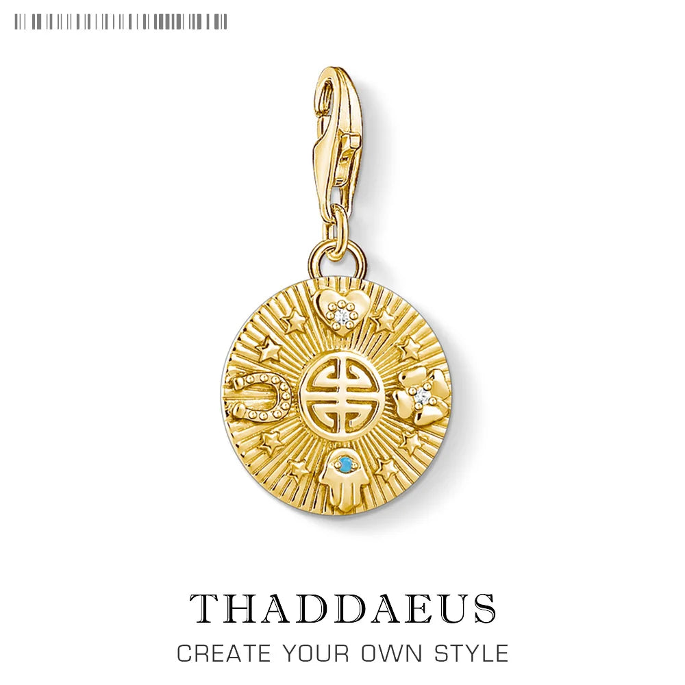 Damen-Charm-Anhänger Glücksmünze golden Vintage II aus Sterlingsilber