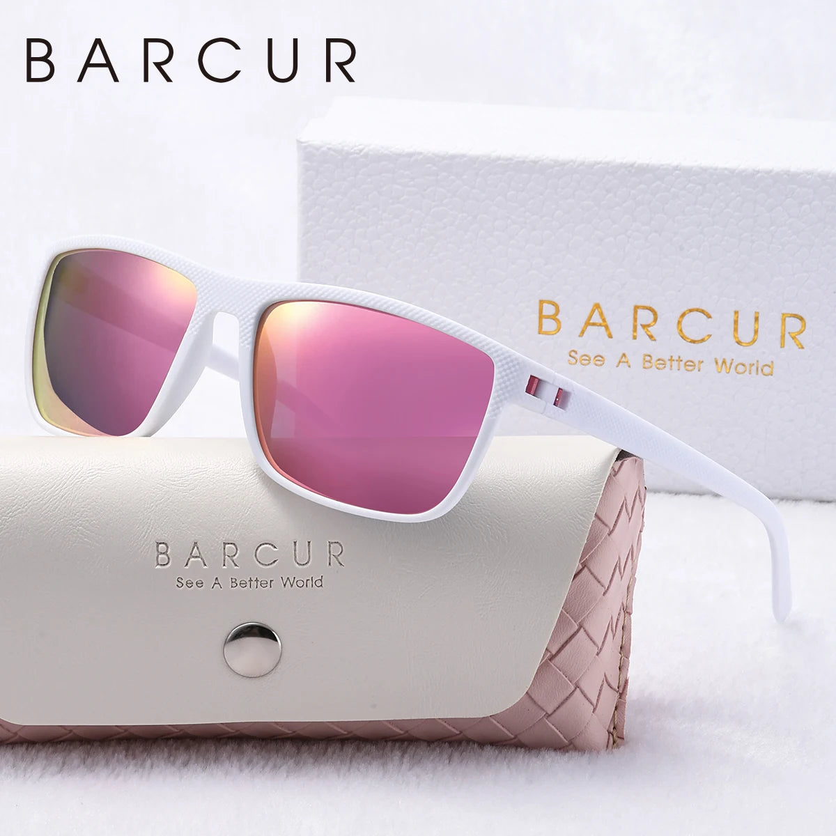 Damen-Sonnenbrille quadratisch weiß rosa PC Sport UV400 polarisiert