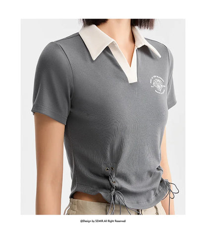 Semir Polo Shirt Frauen kurz gedruckt Retro-Stil 2024 Sommer neue schlanke Krawatte Tops