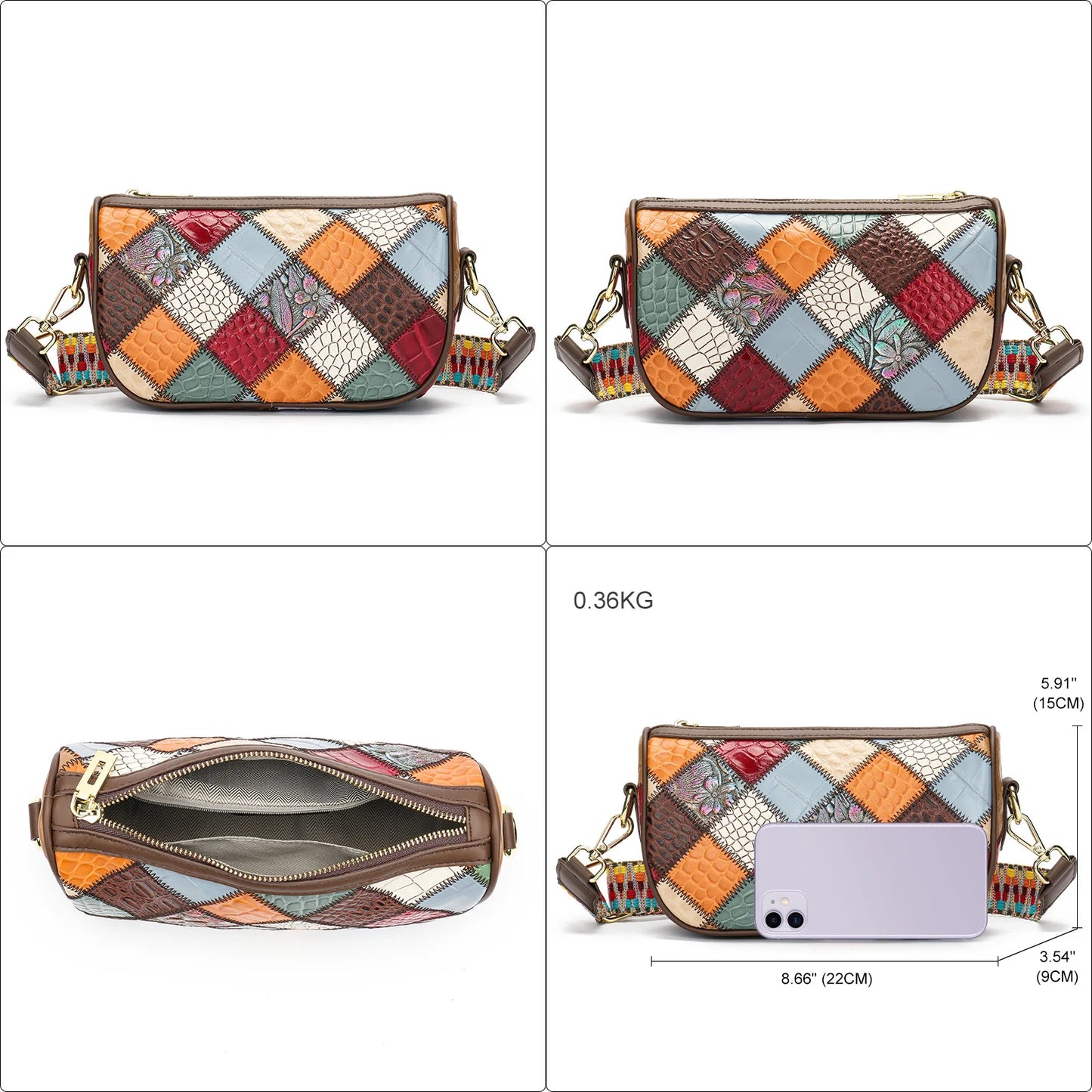 Damen-Schultertasche Patchwork-Leder Boho-Stil