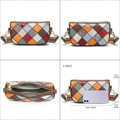 Damen-Schultertasche Patchwork-Leder Boho-Stil