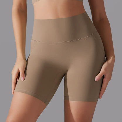 Sport-Shorts für Damen, beige, figurbetont mit breitem Bund