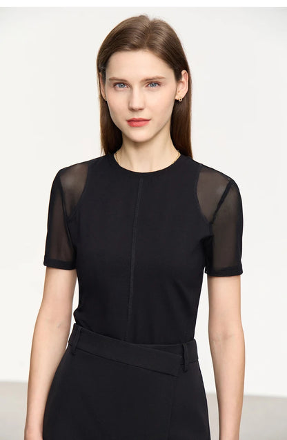 Damen T-Shirt aus mercerisierter Baumwolle mit kurzen Ärmeln im minimalistischen Stil